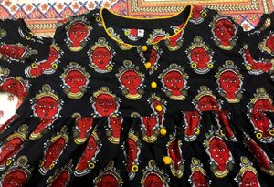 Handblock-Style Ethnic Black Kurta Tribal Face