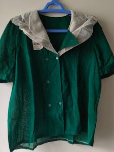 Green Korean Top with White Collar