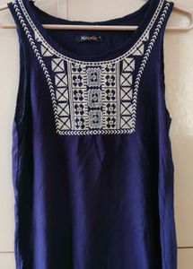 Embroidered Navy Tank Top