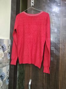 Red Boat Neck  And Dark Brown Sweater