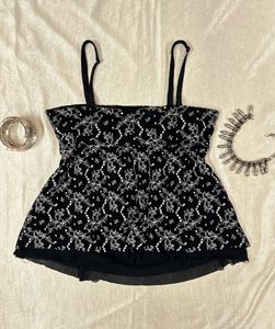 Black &amp; White Floral Tank Top