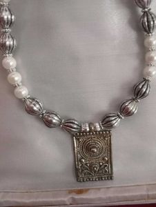 90s Antique Pearl &amp; Silver Pendant Necklace