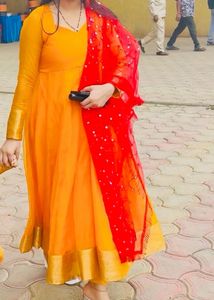 Anarkali Dress with Dupatta💛❤️