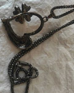 Long Heart &amp; Pearl Necklace 🦪 + stone chain 💚