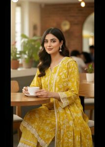 Yellow Floral pakistani Kurta Set