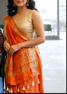orange saree Gold Shimmer Blouse