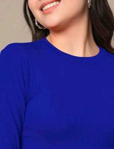 Stylish Blue Long Sleeve Crop Top (K)