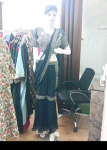 Party Wear Wrap Saree With Sharara