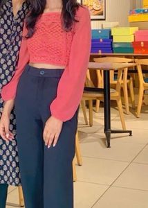 Knitted Pink Crop Top With Full Sleeves