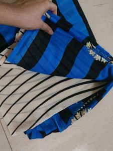 Blue &amp; Black Striped Saree