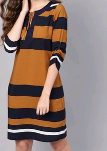 Sassafras Rustybrown And Navyblue Striped Dress, Bustsize-36