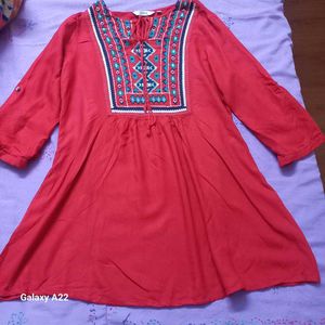 Red Embroidered Tunic Top