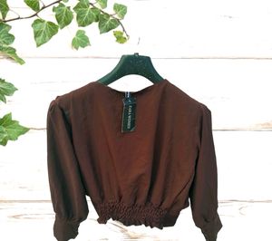 Zara Trending Brown Crop Top With Baloon Sleeves