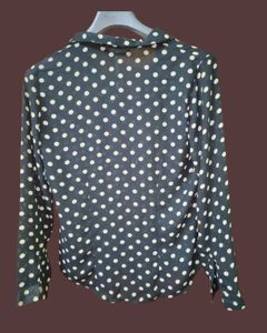 Black Polka Dot Sheer Button-Down Shirt