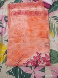 Pure Crepe Orange Floral Print Saree