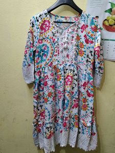Floral Print Dress with Lace Trim