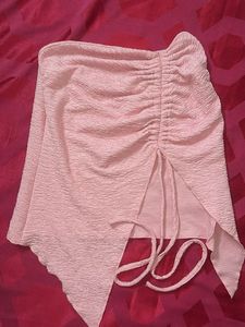 Pink Ruched Drawstring Crop Tube Top
