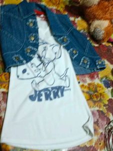 Cute Jerry Top &amp; Denim Vest Set