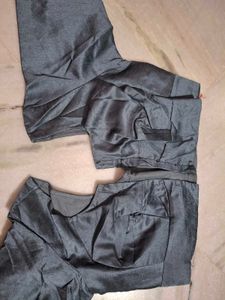Pink &amp; Gray Silk Saree + Blouse
