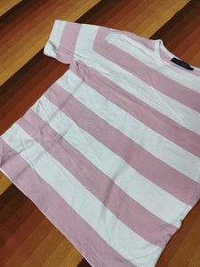 Women Pink Cotton Striped Tshirt