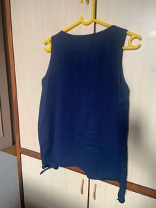 Navy Blue Pure Cotton Printed Tank Top