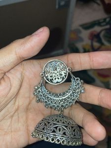 Beautiful Big Silver Oxidised Jhumkas/chandbalis