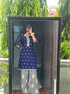 Elegant Blue &amp; Grey Kurta Set