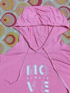 Cotton Pink Tshirt With Hoddie
