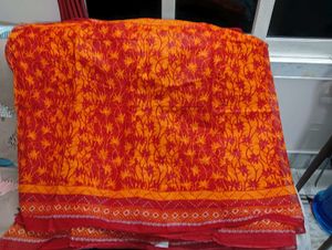 Elegant Orange Floral Cotton Saree