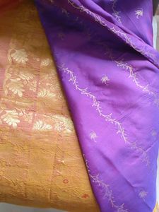 Kanjivaram Purple,Blue Mixed Meena Work Saree