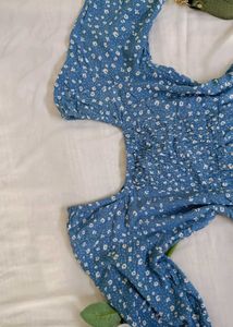 Blue Floral Print Mini Dress