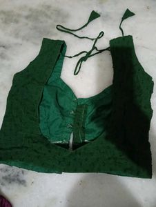 Black And green Sleeveless Sari Blouse