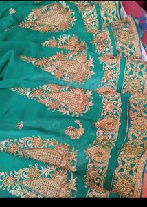 Green &amp; Gold Embroidered Saree