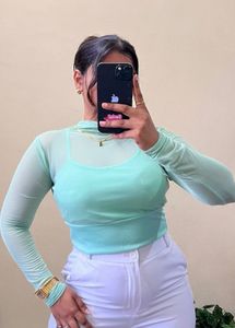 Aqua Blue Mesh Top