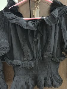 Black Off-Shoulder Ruffle Top