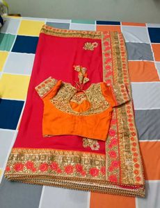 Elegant Red Embroidered Saree