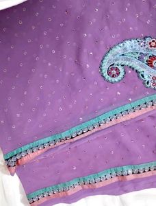 Designer Saree With Stitched Blouse  + Lipstick