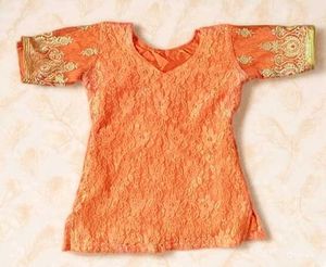Orange Embroidered  Top& Skirt