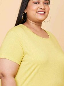 MAX Plus Size Women Round Neck Yellow T-Shirt