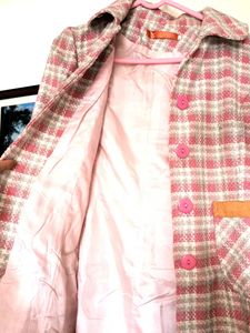 Tweed Knee Length Coat Pinky