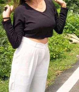 White Wide Leg Pant And Black Top