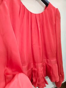 Orange Rust Peplum Blouse with Puff Sleeve