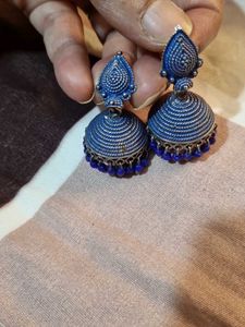 Blue Color Oxidised Jhumkas