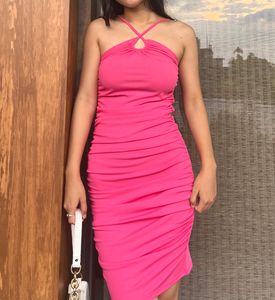 Hot Pink Colour Bodycon Mini Dress