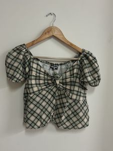 Plaid Puff Sleeve Top
