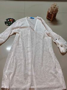 White Button-Sleeve Cardigan