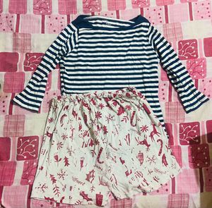 Striped Long Sleeve Tee With Free Shorts
