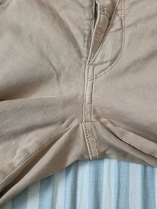 (30 Waist) Beige Denim/Cotton Blend With Side Slit