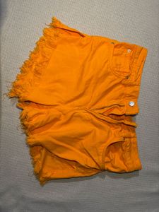 Primark Cares Bright Orange Denim Fringe Shorts