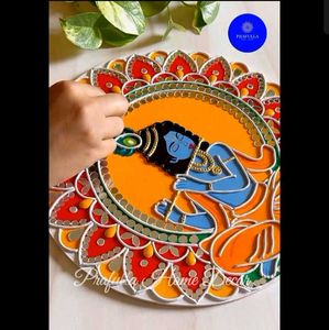 Krishna&#39;s Bliss: Lippan Art with Floral Mandala🌸